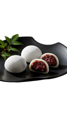 Three sweet rice balls on a plate