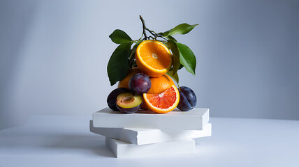 A fresh box of ripe, juicy oranges and citrus fruits sits on a table, offering a healthy and natural vitamin-rich diet of sweet mandarins and tangerines