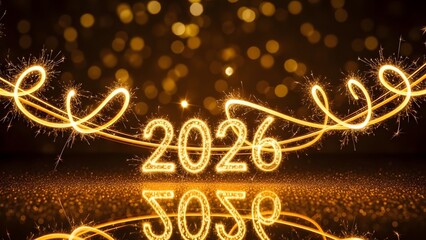 Sparkling 2026 new year's eve celebration background with golden lights