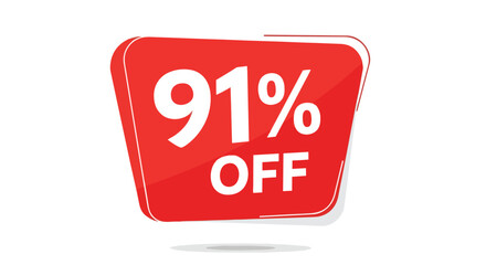 Captivating bold red percentage discount label announcing a spectacular ninety-one percent price reduction special offer for remarkable savings on