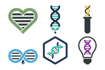 DNA Strand Flatcolor Scientific Silhouette Collection � Test Tube, Hands, Staircase, Infinity Helix, Backpack & Petri Dish Concept Vector