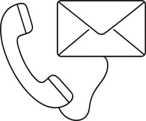 Bold one line isolated vector object phone receiver and mail envelope communication concept