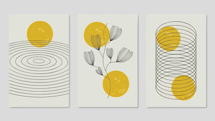 Modern minimalist art prints with yellow and black designs