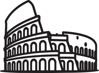 Naklejka premium Bold line drawing illustration of the iconic colosseum historic architecture landmark on white background