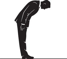 Silhouette businessman bowing down respect greeting gesture illustration on white background