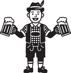 Silhouette cartoon oktoberfest man holding beer festival celebration illustration