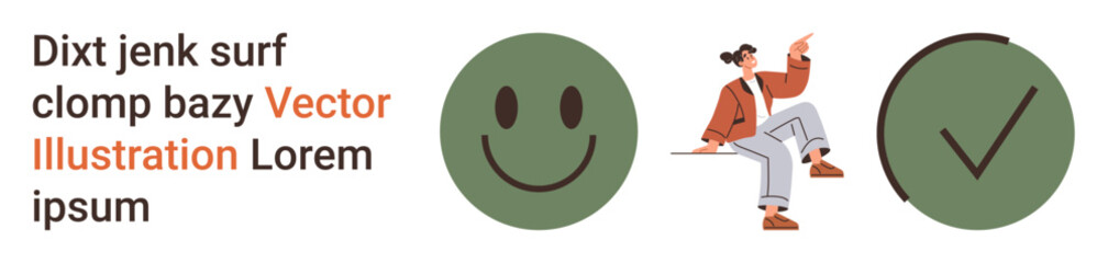 Fototapeta premium Business goals, positive attitude, communication, success indicators, achievement, human interaction. happy face, person sitting and checkmark icon. Positive attitude and business goals concept