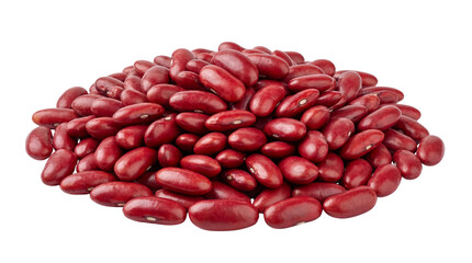 A large pile of vibrant, organic, dried dark red kidney beans on transparent background