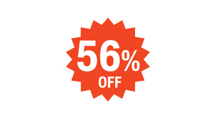Eye-catching orange starburst graphic prominently displaying an exciting fifty-six percent off discount, perfect for sales promotions and special
