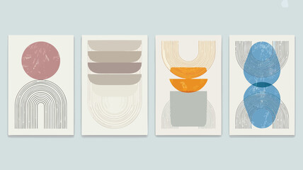 Modern abstract art prints with geometric shapes and soothing colors