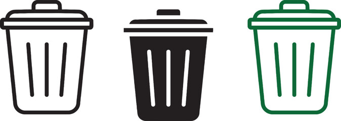Bin icon set. Trash can collection. Trash icons set. Web icon, delete button. Delete symbol flat style on white background.	