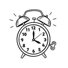 Vintage Wind-Up Alarm Clock with Ringing Bells Drawing.