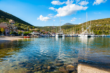 View of beach in Sivota sailing port, Lefkada island, Greece