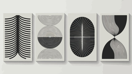Modern black and white abstract art pieces on display