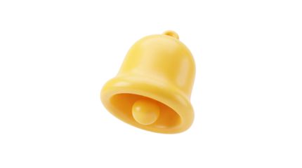 Bright yellow 3d notification bell icon representing an important alert or reminder on transparent background