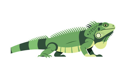 Fototapeta premium Vibrant green iguana illustration featuring a striking spiked back and textured skin, a captivating digital art portrayal of this iconic tropical
