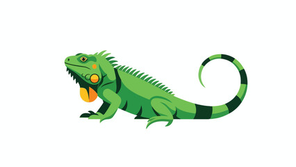 Fototapeta premium Vibrant tropical green iguana illustration with distinctive orange dewlap and striped tail a charming reptile graphic