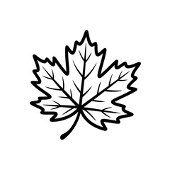 Simple black and white illustration of a single maple leaf on a plain white background