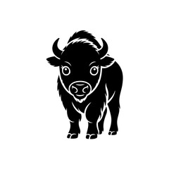 Majestic bison standing proudly with horns and shaggy fur in a simple black and white design