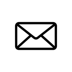 Simple black and white envelope icon representing email or letter symbol on a clean white background for various uses.