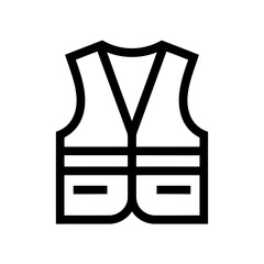 Simple black and white graphic illustration of a safety vest on a clean white background