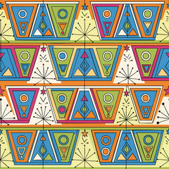 Vibrant Geometric Abstract Pattern with Triangles Circles and Stars.