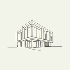 Modern House Architectural Line Drawing Sketch.