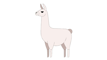 Fototapeta premium A whimsical digital illustration of a charmingly simple llama with soft pastel hues and a composed expression standing gracefully on a pure white