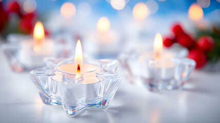 Serene candlelights create a warm ambiance, perfect for cozy evenings and festive celebrations, adding beauty to any setting.