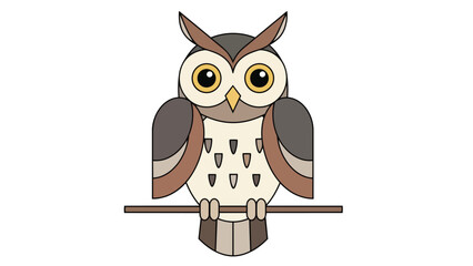 A charming stylized owl illustration featuring a friendly appearance with large observant yellow eyes and prominent ear tufts perched calmly on a