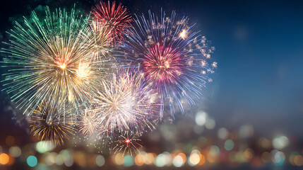 Vibrant fireworks display lighting up the night sky, creating a festive atmosphere for celebrations and special occasions.