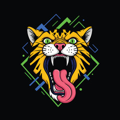 Stylized Fierce Roaring Tiger Head Portrait.