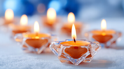 Warm, glowing candles create a serene atmosphere, adding elegance and tranquility to any setting or celebration.