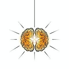 Illuminated Human Brain with Radiating Light Rays.