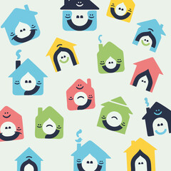 Colorful Cartoon Houses with Expressive Smiling Faces.
