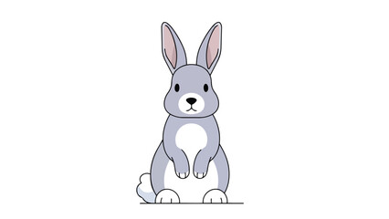 Obraz premium Adorable minimalist gray rabbit illustration with a sweet face and long ears standing upright on a clean white background an enchanting digital