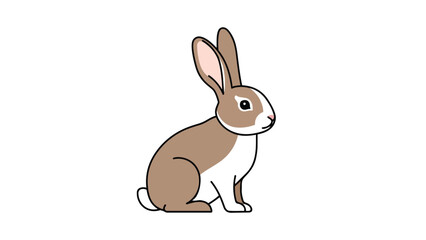 Fototapeta premium An appealing cartoon style depiction of a brown and white domestic rabbit with prominent long ears, seated in profile on a pristine white backdrop,
