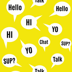 Vibrant Speech Bubbles with Casual Greetings and Chat Words.