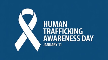 A striking image features a white ribbon symbolizing hope and support for human trafficking awareness day alongside text high quality professional