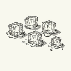 Melting Ice Cubes of Different Sizes Sketch.