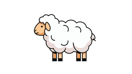 Charming minimalist cartoon sheep illustration featuring a fluffy white woolly animal on a clean white background