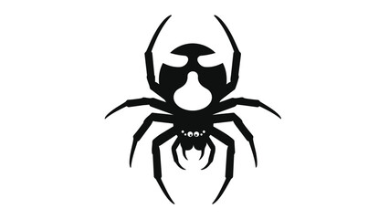 A sleek minimalist arachnid emblem rendered in stark black against a pure white backdrop presenting an iconic graphic insect form ideal for