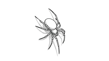 Minimalist black and white spider illustration, a digital drawing of an arachnid with eight legs and a subtle shadow, perfect for an icon or design
