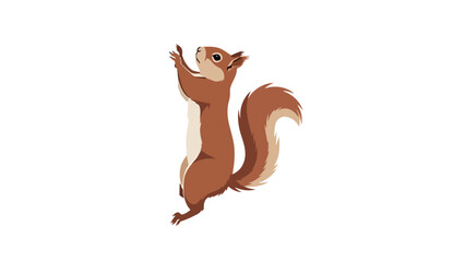 Cartoon squirrel standing on hind legs, paws up, looking above. Simple vector illustration of a curious woodland creature with a bushy tail,