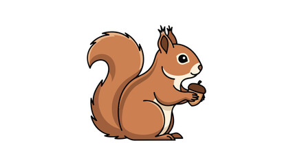 Adorable cartoon squirrel illustration joyfully clutching a nutritious acorn, depicting woodland creature charm on a pristine white backdrop digital