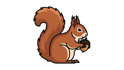 A charming and detailed cartoon illustration of a cute woodland squirrel, expertly rendered, meticulously holding a single acorn, embodying natural