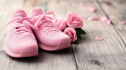 Pink Athletic Shoes for Fitness on Wooden Surface