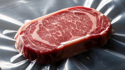 Raw Beef Steak Vacuum Sealed in Plastic Bag for Long Term Storage