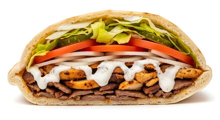 Delicious Kebab Gyro Sandwich Cross Section with Fresh Ingredients.