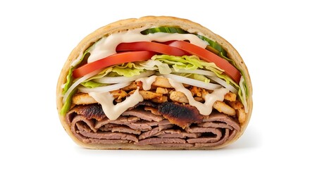 Delicious Kebab Gyro Sandwich with Meat and Vegetables.